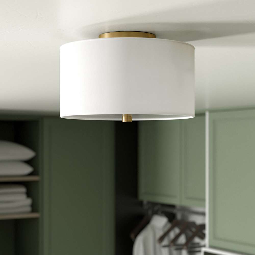 Hudson & Canal - Ellis 12in Flush Mount with Fabric Shade in Brass/White - SF1505 veiw 2