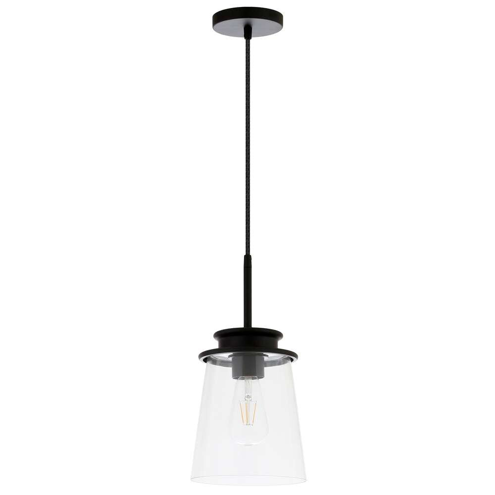 Hudson & Canal - Elwood 7.12in Wide Pendant with Glass Shade in Blackened Bronze/Clear - PD0725 veiw 1