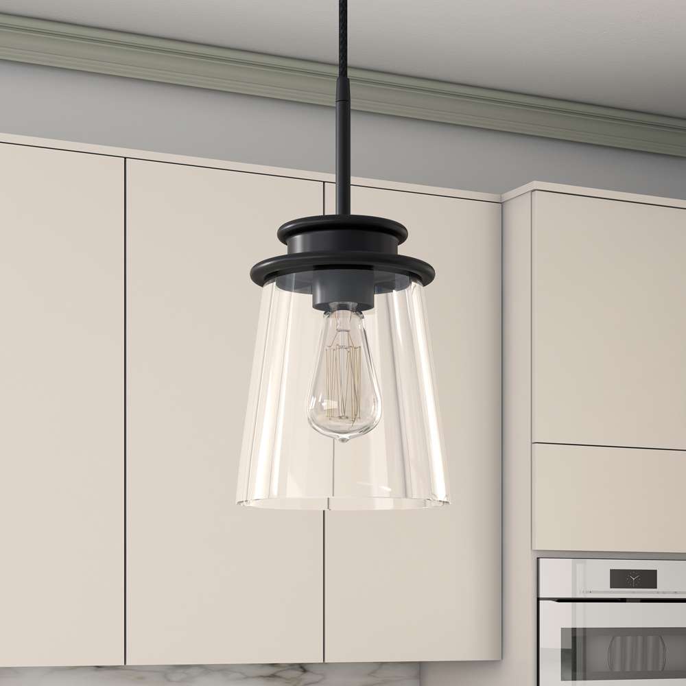 Hudson & Canal - Elwood 7.12in Wide Pendant with Glass Shade in Blackened Bronze/Clear - PD0725 veiw 2