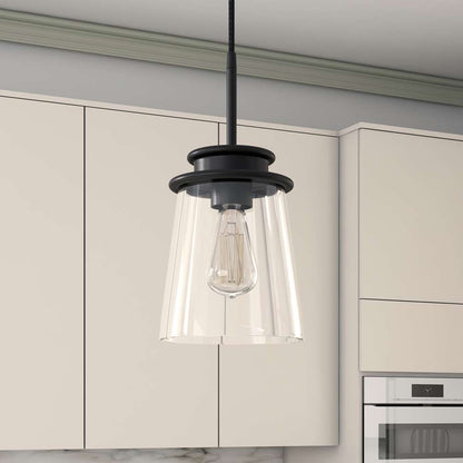 Hudson & Canal - Elwood 7.12in Wide Pendant with Glass Shade in Blackened Bronze/Clear - PD0725 veiw 2