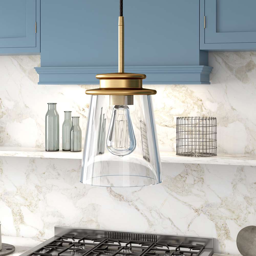 Hudson & Canal - Elwood 7.12in Wide Pendant with Glass Shade in Brass/Clear - PD0726 veiw 2
