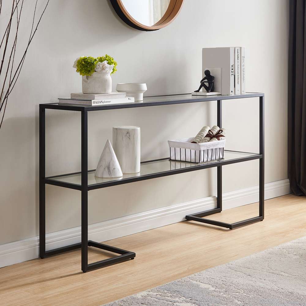 Hudson & Canal - Errol 55in Wide Rectangular Console Table with Glass Top in Blackened Bronze - AT1329 veiw 2
