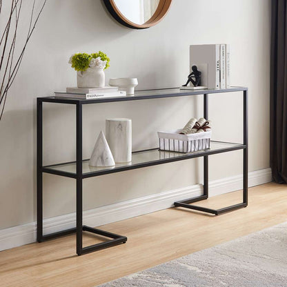 Hudson & Canal - Errol 55in Wide Rectangular Console Table with Glass Top in Blackened Bronze - AT1329 veiw 2