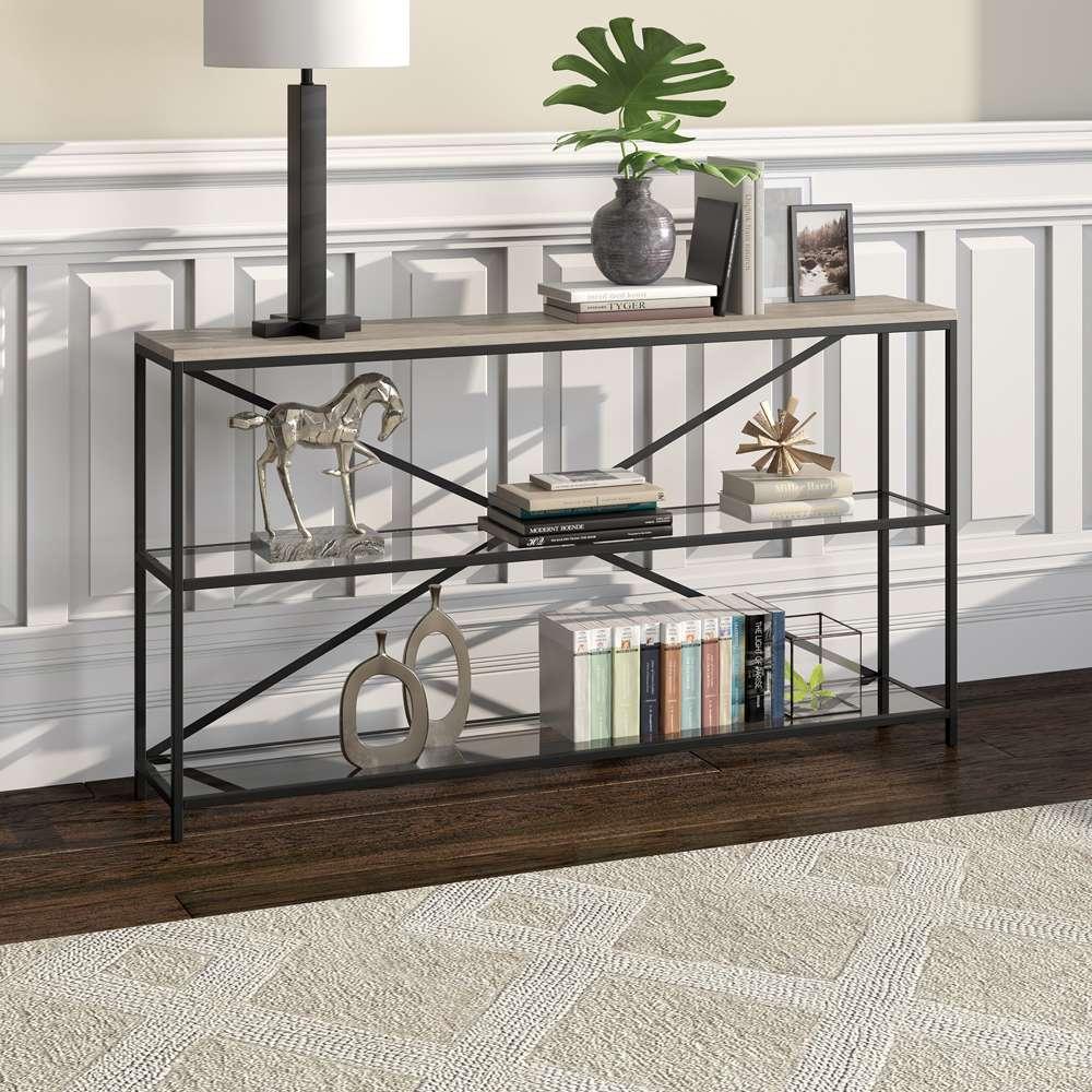 Hudson & Canal - Fionn 55in Wide Rectangular Console Table in Blackened Bronze/Antiqued Gray Oak - AT1542 veiw 2