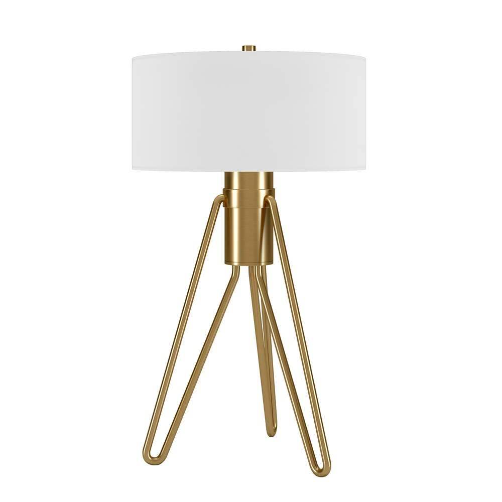 Hudson & Canal - Floyd 25in Tall 2-Light Table Lamp with Fabric Shade in Brass/White - TL0642 veiw 1