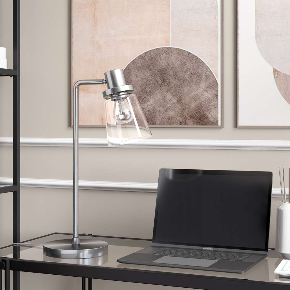 Hudson & Canal - Granville 21in Tall Table Lamp with Glass Shade in Brushed Nickel/Clear - TL1066 veiw 2