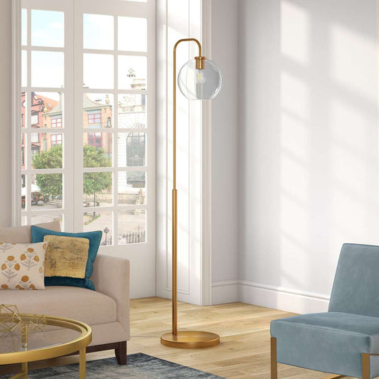 Hudson & Canal - Harrison Arc Floor Lamp with Glass Shade in Brass/Clear - FL0294 veiw 2