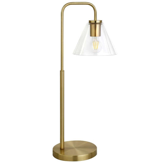 Hudson & Canal - Henderson 27in Tall Arc Table Lamp with Glass Shade in Brass/Clear - TL1125 veiw 1
