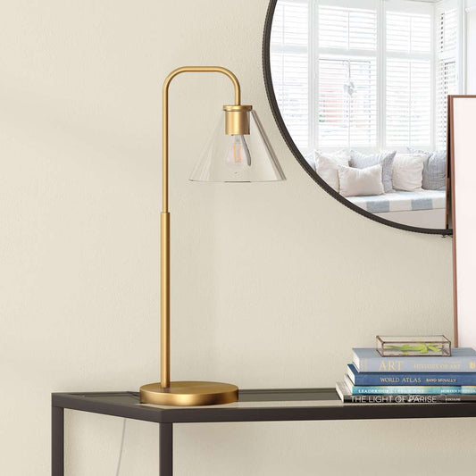 Hudson & Canal - Henderson 27in Tall Arc Table Lamp with Glass Shade in Brass/Clear - TL1125 veiw 2