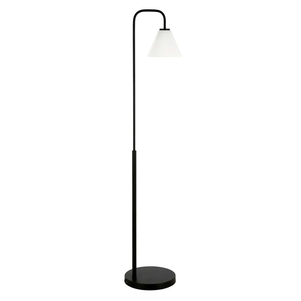 Hudson & Canal - Henderson Arc Floor Lamp with Glass Shade in Blackened Bronze/White Milk - FL0775 veiw 1