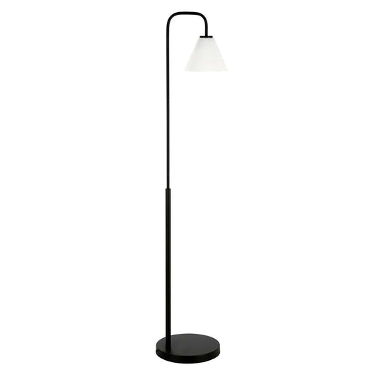 Hudson & Canal - Henderson Arc Floor Lamp with Glass Shade in Blackened Bronze/White Milk - FL0775 veiw 1