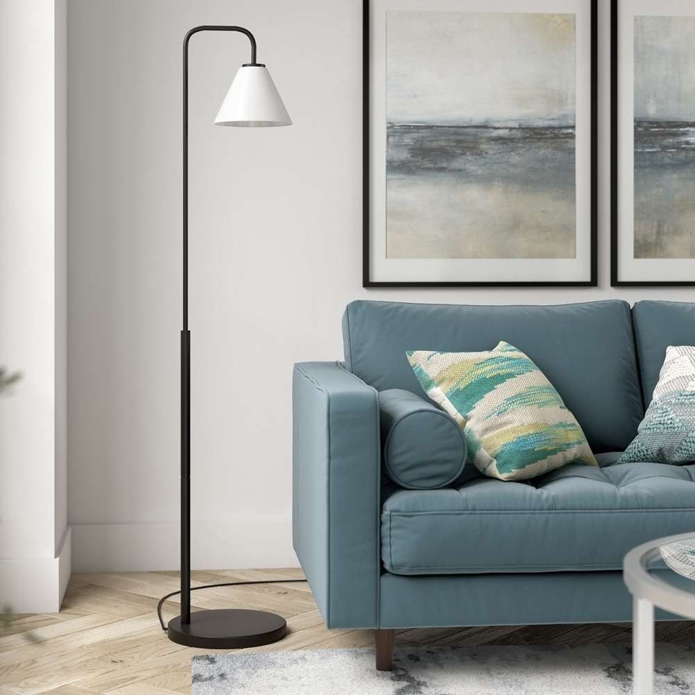 Hudson & Canal - Henderson Arc Floor Lamp with Glass Shade in Blackened Bronze/White Milk - FL0775 veiw 2
