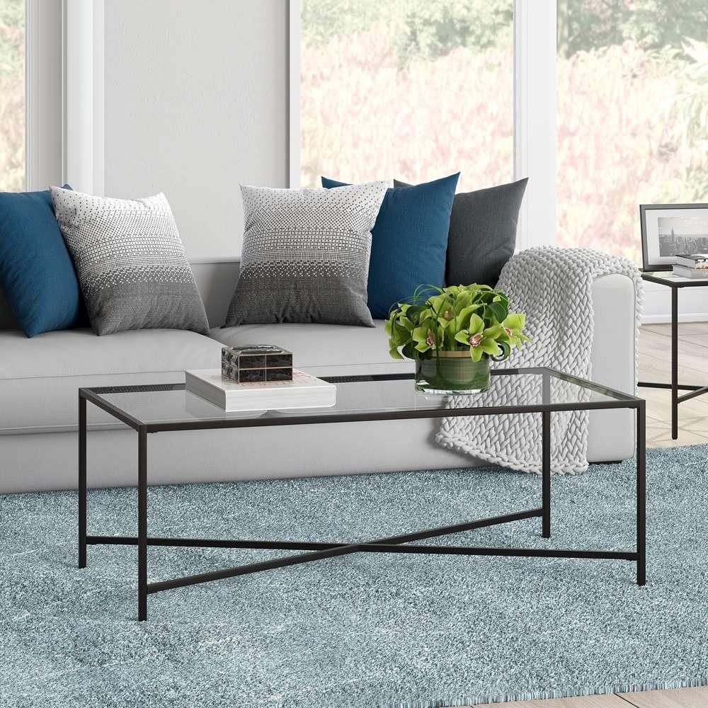 Hudson & Canal - Henley 48in Wide Rectangular Coffee Table with Glass Top in Blackened Bronze - CT0824 veiw 2