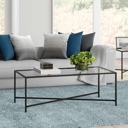 Hudson & Canal - Henley 48in Wide Rectangular Coffee Table with Glass Top in Blackened Bronze - CT0824 veiw 2