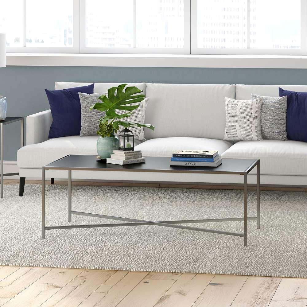 Hudson & Canal - Henley 48in Wide Rectangular Coffee Table with Metal Top in Gunmetal Gray - CT1590 veiw 2