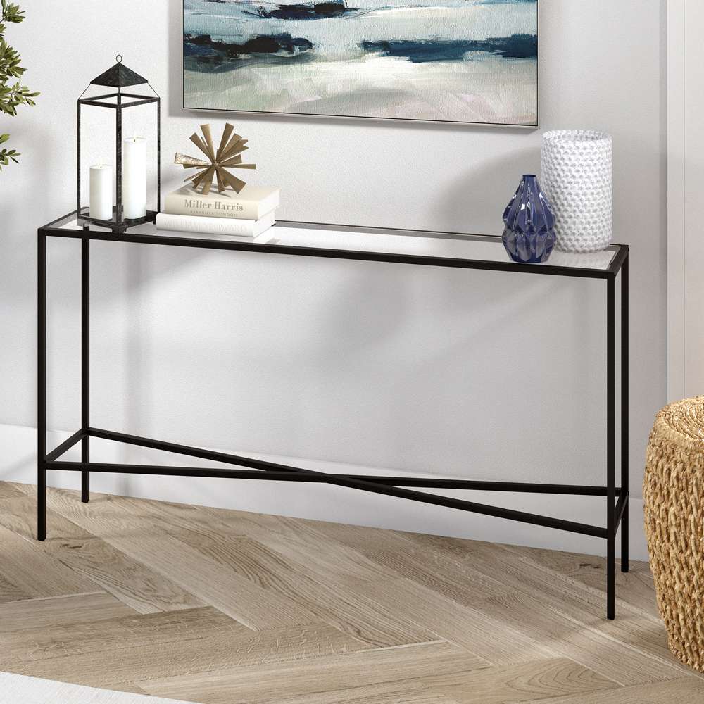Hudson & Canal - Henley 55in Wide Rectangular Console Table with Glass Top in Blackened Bronze - AT0821 veiw 2