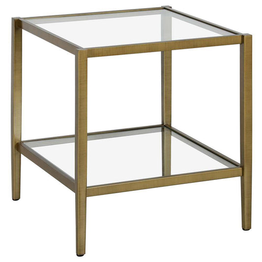 Hudson & Canal - Hera 20in Wide Square Side Table with Glass Shelf in Antique Brass - ST1631 veiw 1