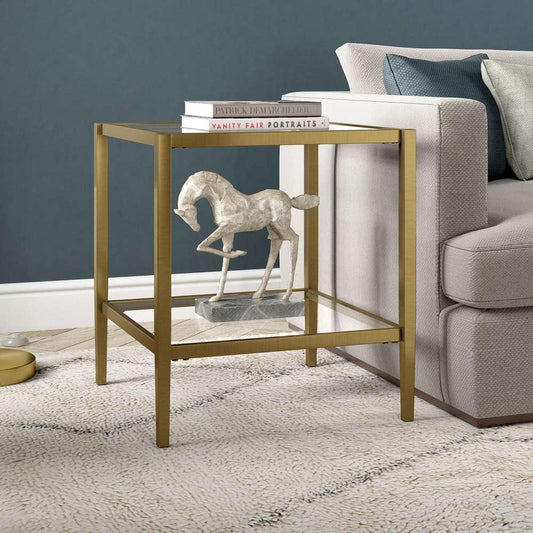 Hudson & Canal - Hera 20in Wide Square Side Table with Glass Shelf in Antique Brass - ST1631 veiw 2
