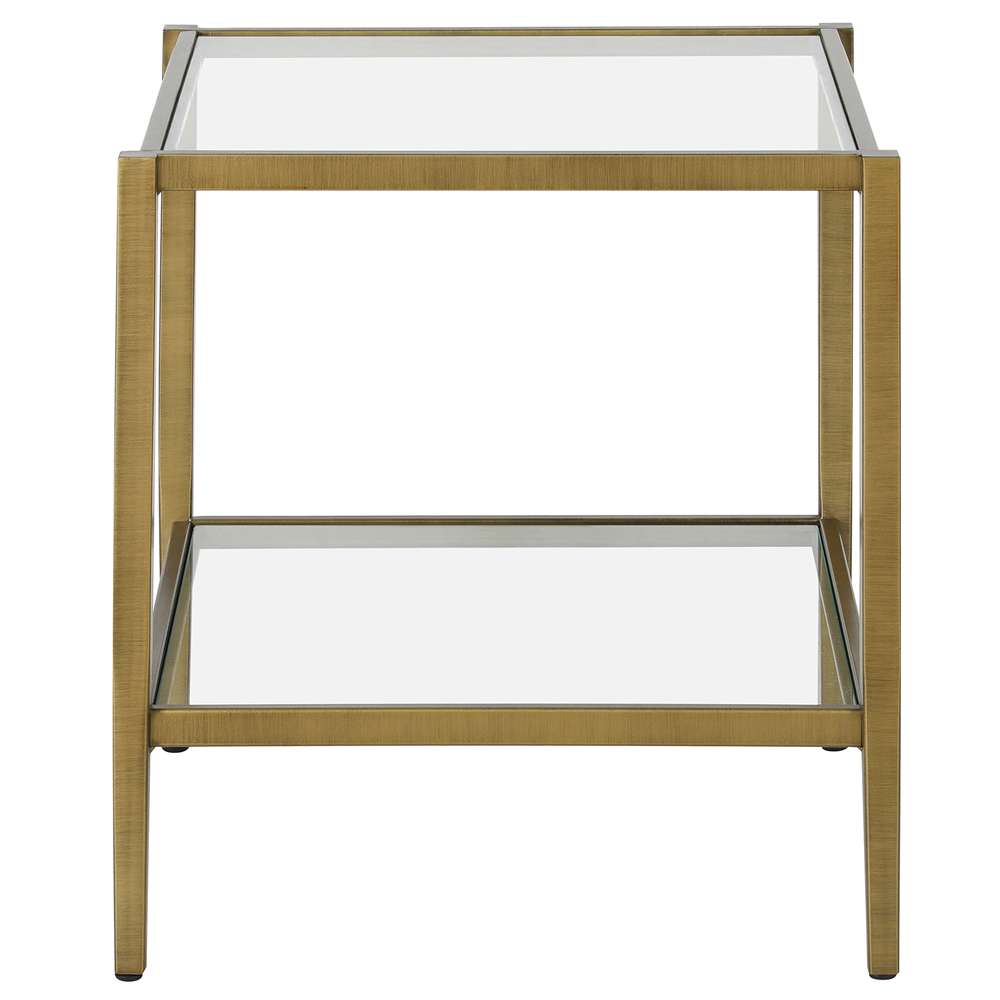 Hudson & Canal - Hera 20in Wide Square Side Table with Glass Shelf in Antique Brass - ST1631 veiw 3