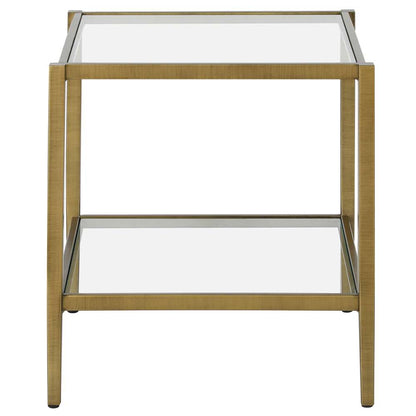Hudson & Canal - Hera 20in Wide Square Side Table with Glass Shelf in Antique Brass - ST1631 veiw 3