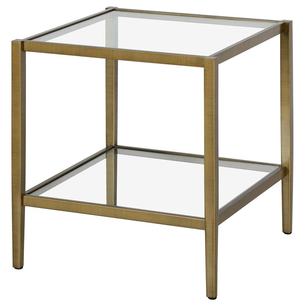 Hudson & Canal - Hera 20in Wide Square Side Table with Glass Shelf in Antique Brass - ST1631 veiw 4