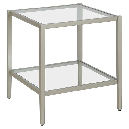 Hudson & Canal - Hera 20in Wide Square Side Table with Glass Shelf in Satin Nickel - ST1630 veiw 1