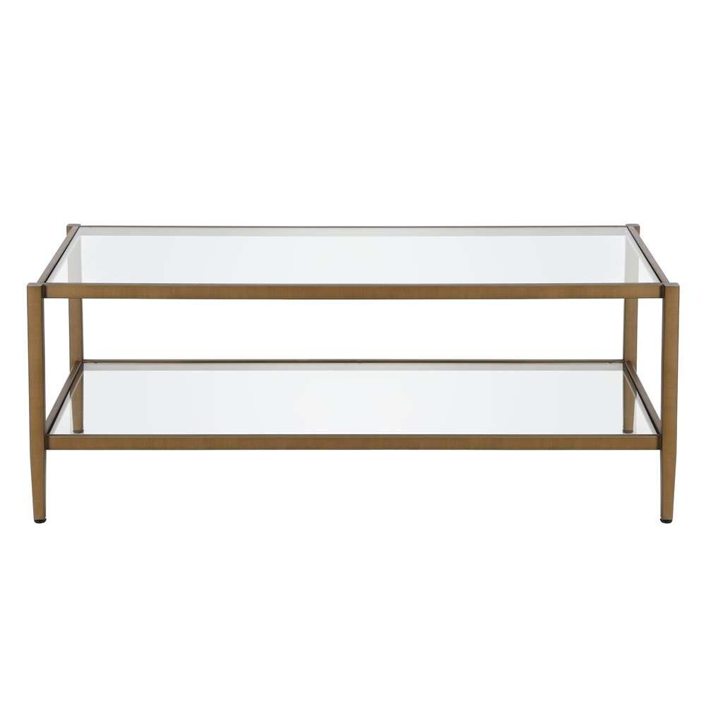 Hudson & Canal - Hera 45in Wide Rectangular Coffee Table with Glass Shelf in Antique Brass - CT0486 veiw 3