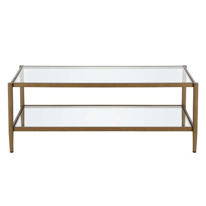 Hudson & Canal - Hera 45in Wide Rectangular Coffee Table with Glass Shelf in Antique Brass - CT0486 veiw 3
