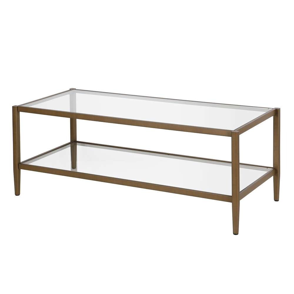 Hudson & Canal - Hera 45in Wide Rectangular Coffee Table with Glass Shelf in Antique Brass - CT0486 veiw 4