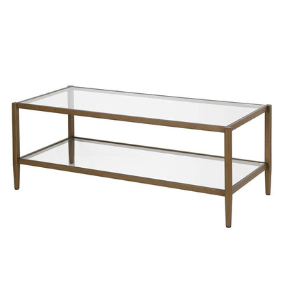 Hudson & Canal - Hera 45in Wide Rectangular Coffee Table with Glass Shelf in Antique Brass - CT0486 veiw 4