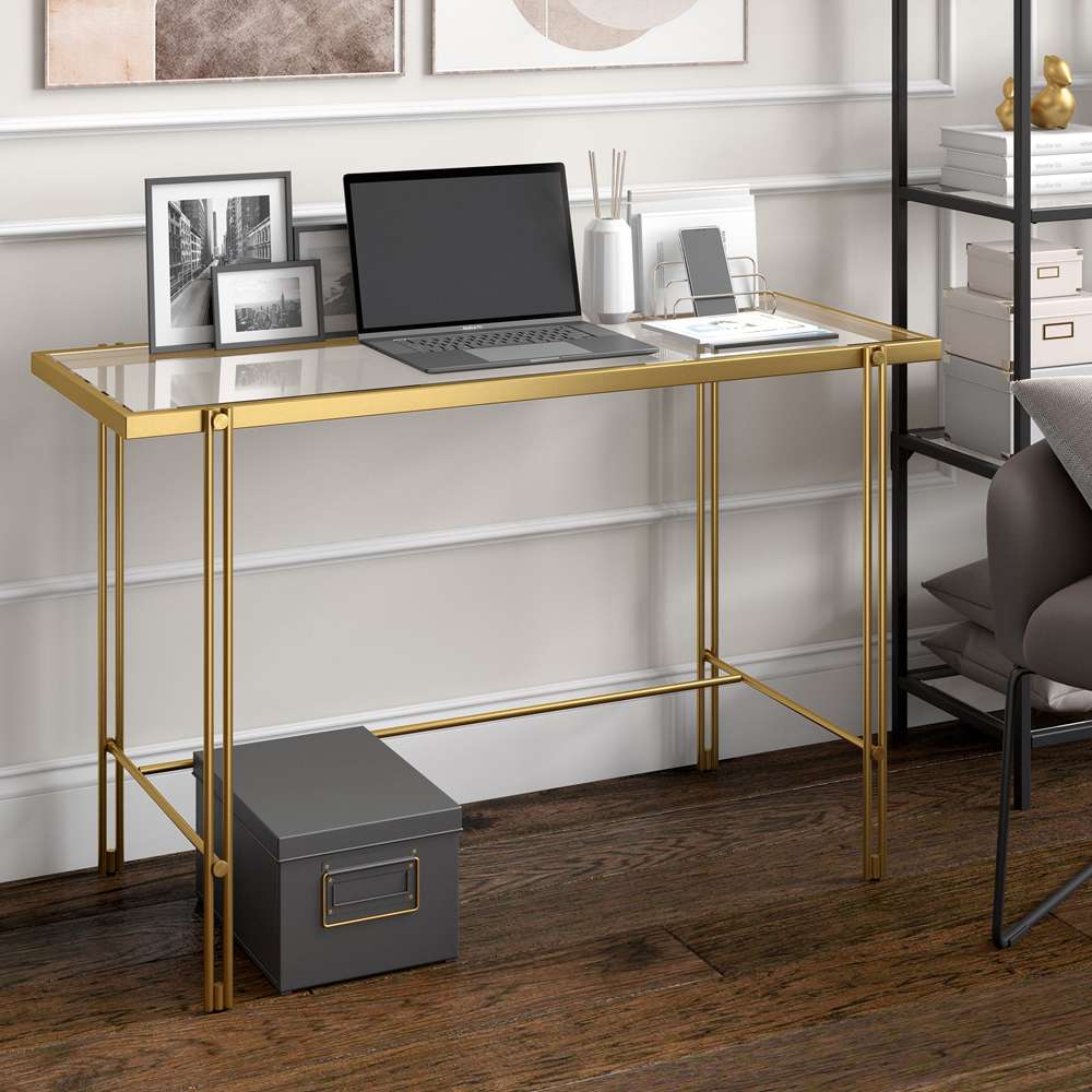 Hudson & Canal - Inez 48in Wide Rectangular Desk in Brass - OF0636 veiw 2