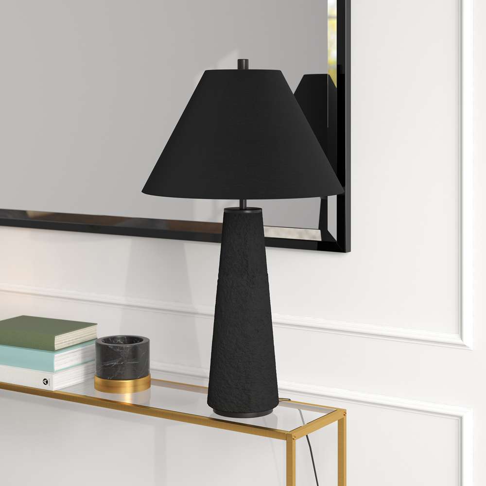 Hudson & Canal - Ingalls 28in Tall Monochrome Table Lamp with Fabric Shade in Matte Black/Black - TL1849 veiw 2