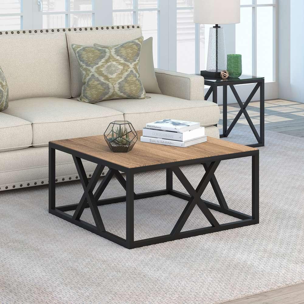Hudson & Canal - Jedrek 35in Wide Square Coffee Table in Blackened Bronze/Rustic Oak - CT0192 veiw 2