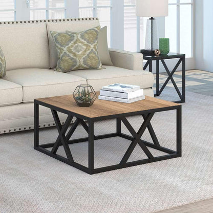 Hudson & Canal - Jedrek 35in Wide Square Coffee Table in Blackened Bronze/Rustic Oak - CT0192 veiw 2