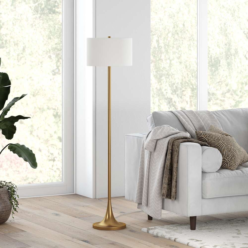 Hudson & Canal - Josephine 62in Tall Floor Lamp with Fabric Shade in Brass/White - FL0550 veiw 2
