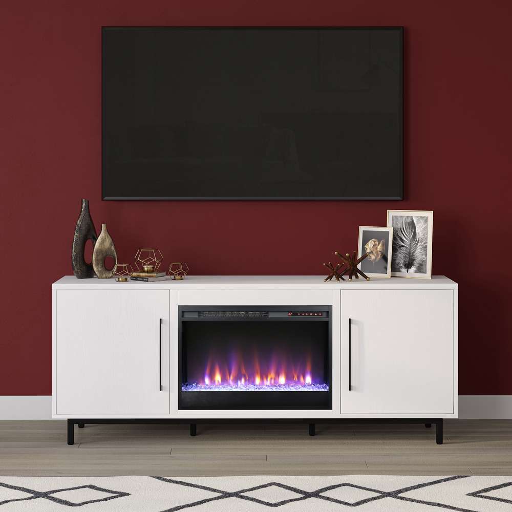 Hudson & Canal - Julian Rectangular TV Stand with 26in Crystal Fireplace for TVs up to 75in in White - TV1817 veiw 2