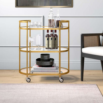 Hudson & Canal - Leif 30in Wide Oval Bar Cart in Brass - BC1147 veiw 2