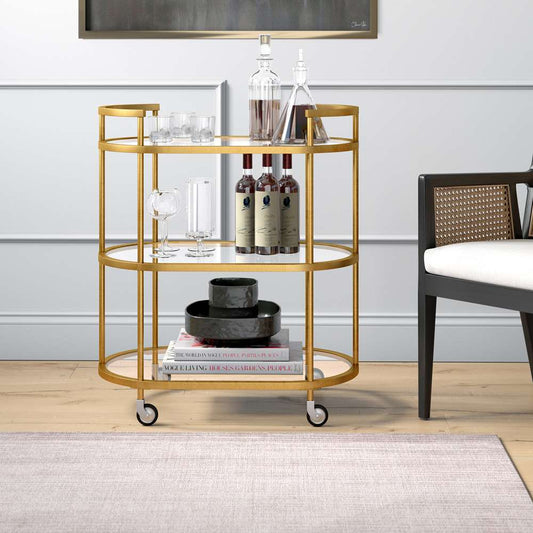 Hudson & Canal - Leif 30in Wide Oval Bar Cart in Brass - BC1147 veiw 2