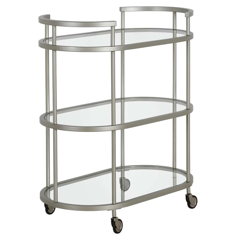 Hudson & Canal - Leif 30in Wide Oval Bar Cart in Satin Nickel - BC1148 veiw 1