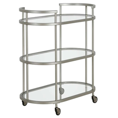 Hudson & Canal - Leif 30in Wide Oval Bar Cart in Satin Nickel - BC1148 veiw 1