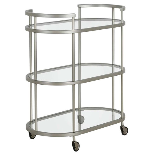Hudson & Canal - Leif 30in Wide Oval Bar Cart in Satin Nickel - BC1148 veiw 1