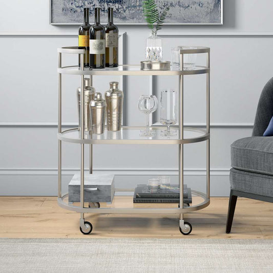Hudson & Canal - Leif 30in Wide Oval Bar Cart in Satin Nickel - BC1148 veiw 2