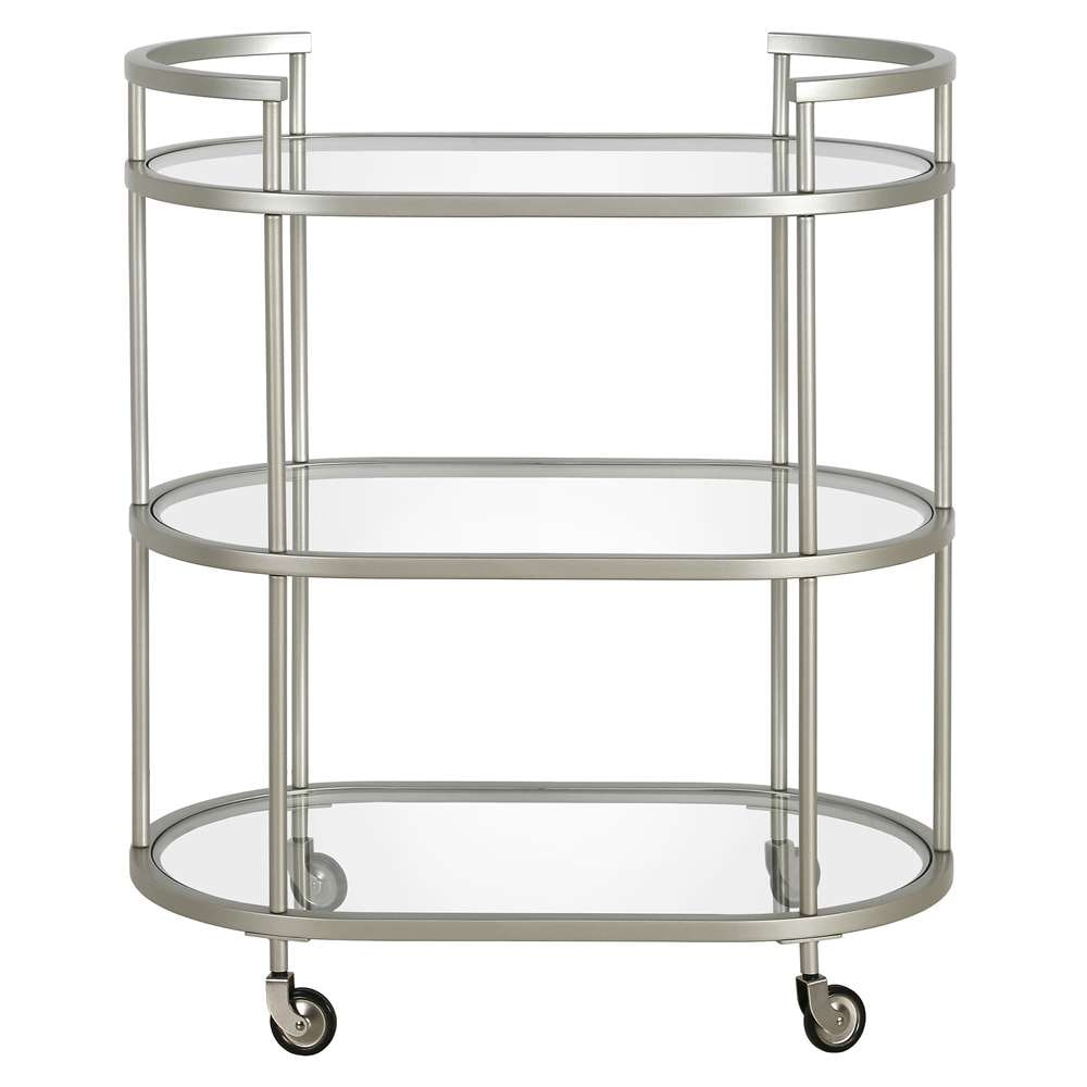 Hudson & Canal - Leif 30in Wide Oval Bar Cart in Satin Nickel - BC1148 veiw 3