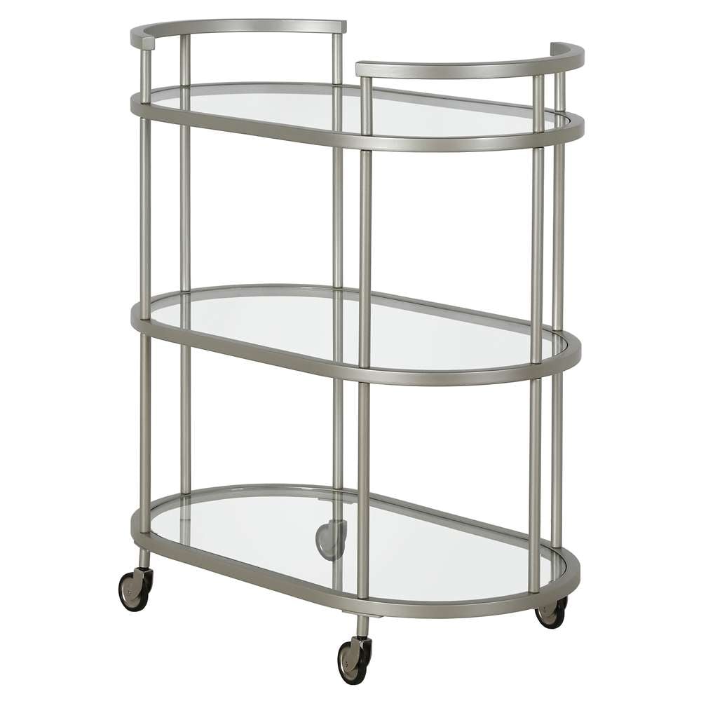 Hudson & Canal - Leif 30in Wide Oval Bar Cart in Satin Nickel - BC1148 veiw 4