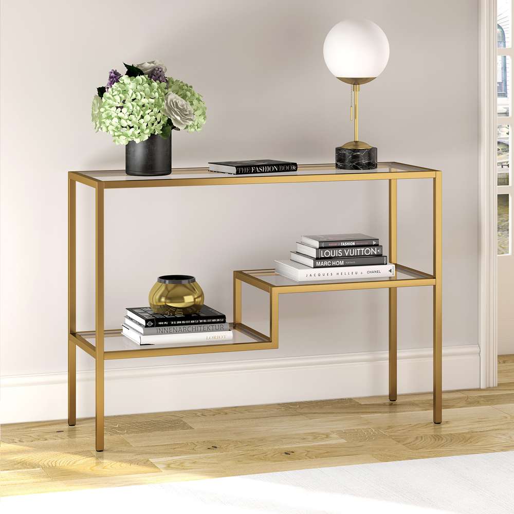Hudson & Canal - Lovett 42in Wide Rectangular Console Table in Brass - AT0358 veiw 2
