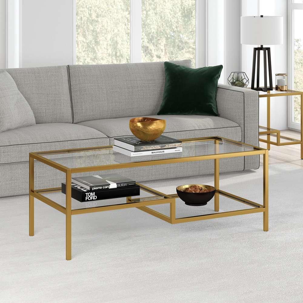 Hudson & Canal - Lovett 45in Wide Rectangular Coffee Table in Brass - CT0359 veiw 2