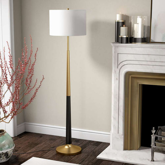 Hudson & Canal - Lyon Two-Tone Floor Lamp with Fabric Shade in Brass/Matte Black/White - FL0894 veiw 2