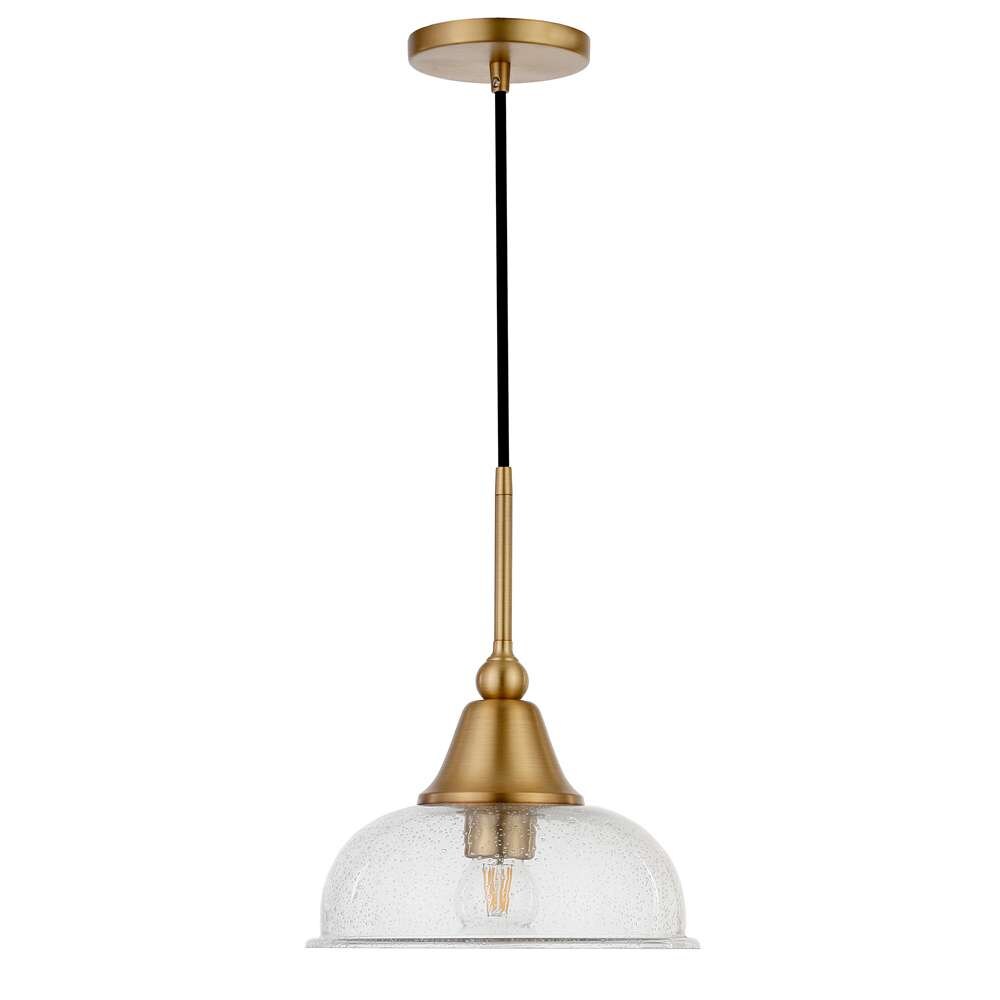 Hudson & Canal - Magnolia 10.75in Wide Pendant with Glass Shade in Brass/Seeded - PD0524 veiw 1