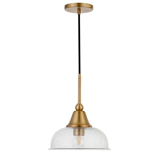 Hudson & Canal - Magnolia 10.75in Wide Pendant with Glass Shade in Brass/Seeded - PD0524 veiw 1