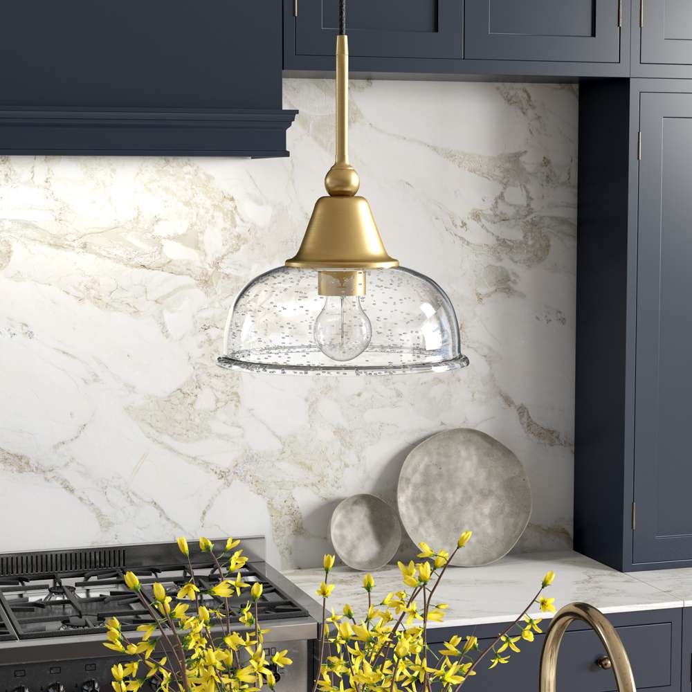 Hudson & Canal - Magnolia 10.75in Wide Pendant with Glass Shade in Brass/Seeded - PD0524 veiw 2